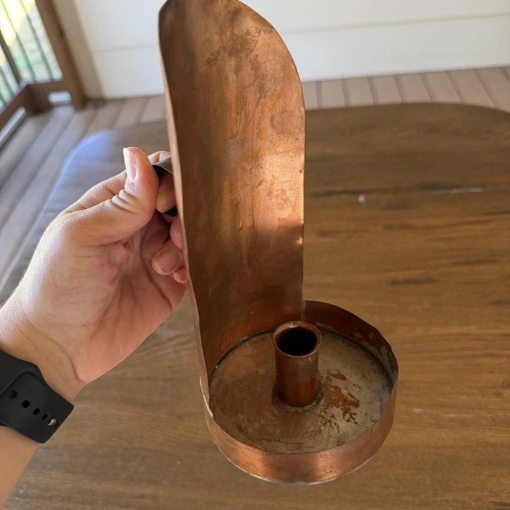 Vintage Copper Chamberstick Candle Holder High Back 8
